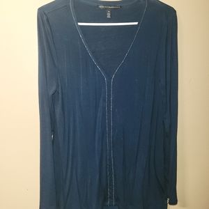 White House Black Market Navy long sleeve tunic with shimmer and sheer - Size M